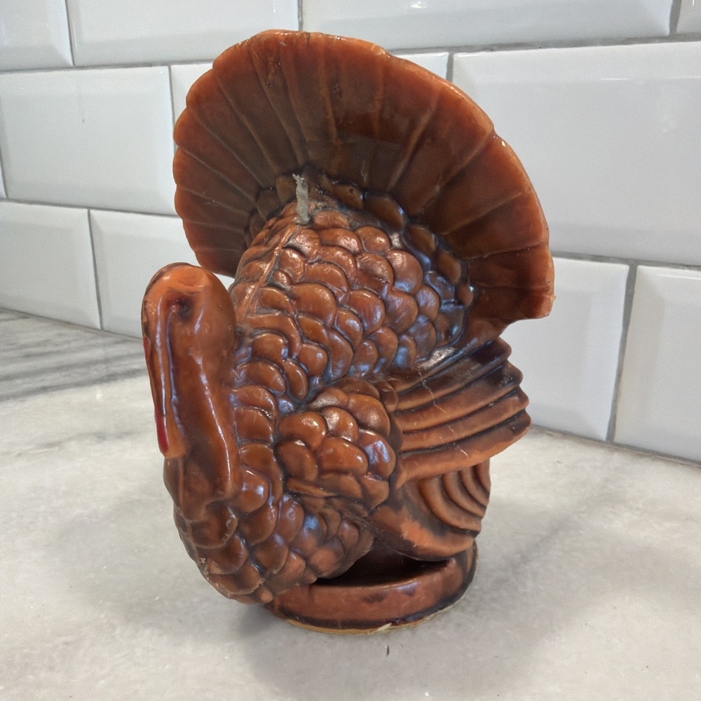 Vintage 1960's Gurley Thanksgiving Tom Turkey 6.5" Orange Candle Original Label